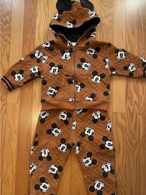Disney Baby Mickey Mouse Set 12M Hoodie & Pants Matching Outfit Brown